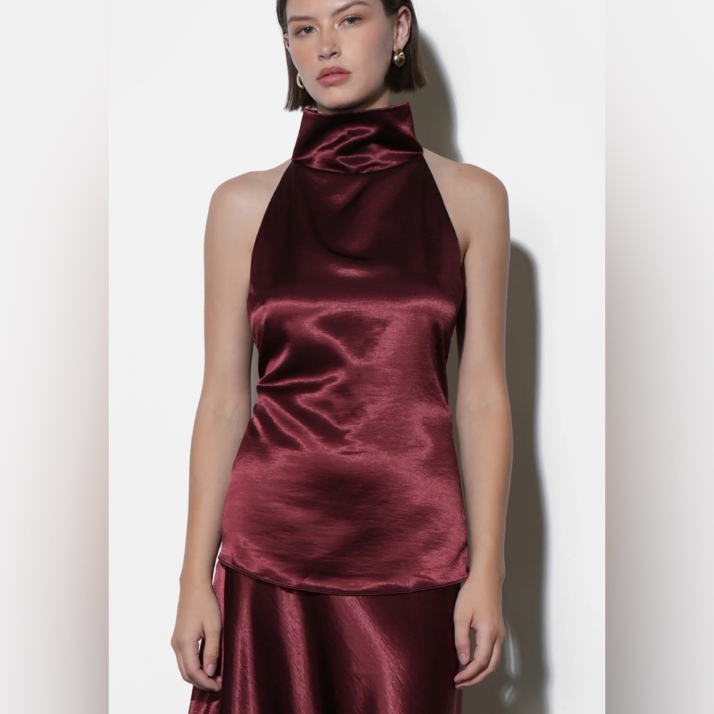 Greylin Cowl Funnel Neck Halter Top